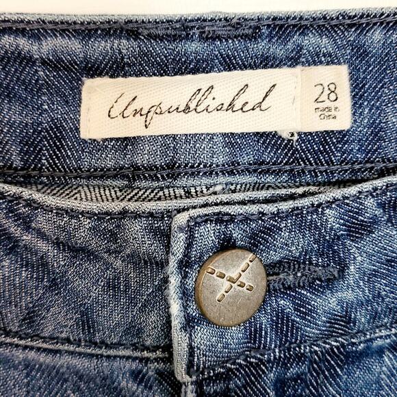 Anthropologie Unpublished Striped Wide Leg Cropped Blue Denim Jeans Women's 28 - Picture 3 of 8